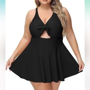 Black Tie Front Cut Out Swim Dress